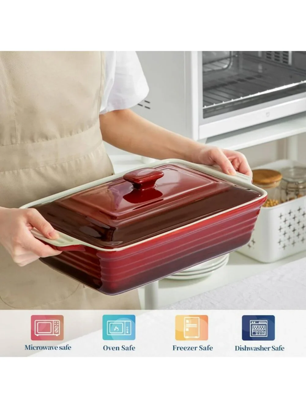 4.5 Quart Ceramic Casserole Dish with Lid - Oven & Microwave Safe Bakeware for